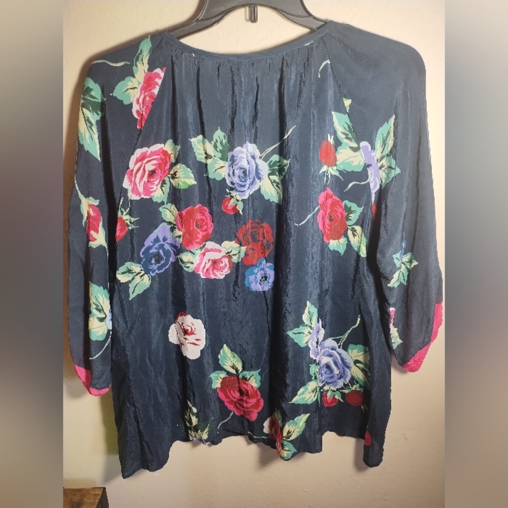 Johnny Was Navy Embroidered Floral Tunic with Pink & Purple Accents - Picture 11 of 16